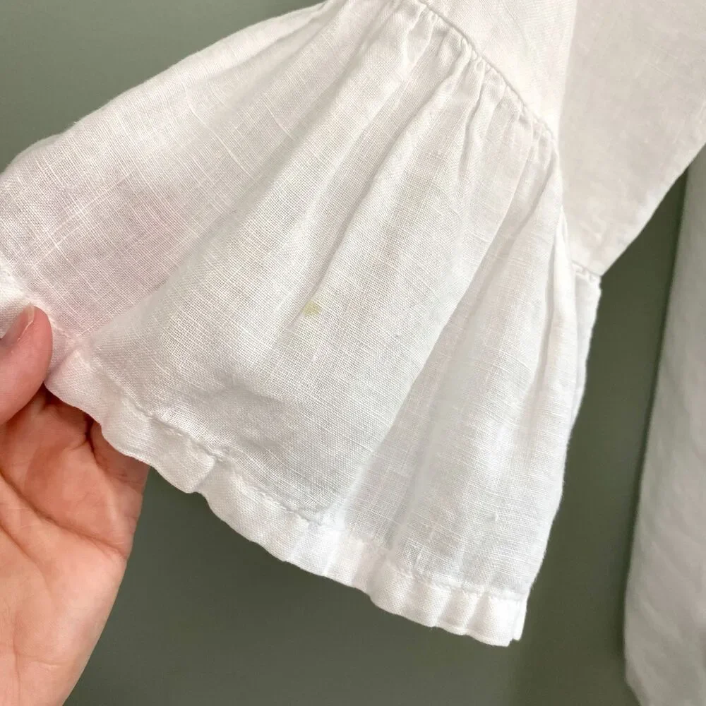 Bryn Walker Linen Top Bell Sleeves Womens Large White Lagenlook Cottage Coastal - Picture 4 of 11